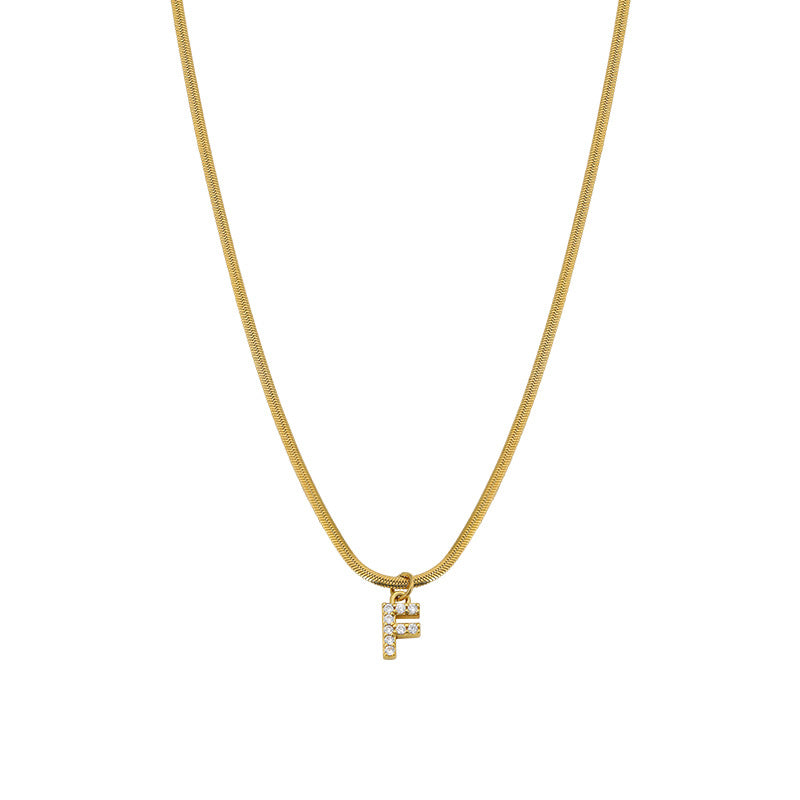Wholesale French Retro Palace Style Flat Snake Bone Stacking Diamond 26 Letter Titanium Steel Clavicle Chain Necklace
